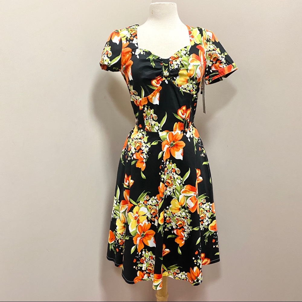 Voodoo Vixen Hibiscus Mix Floral Dress 50s